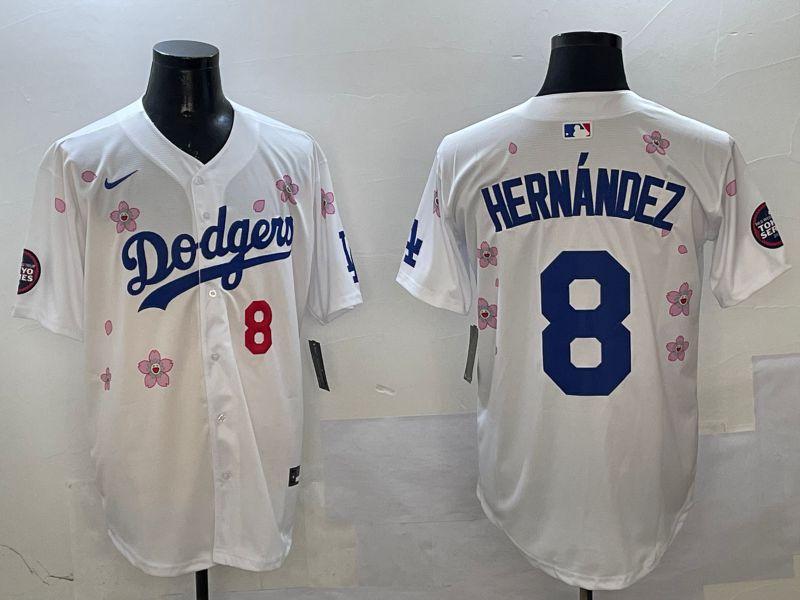 Men Los Angeles Dodgers 8 Hernandez White Sakura Edition 2025 Nike MLB Jersey style 8